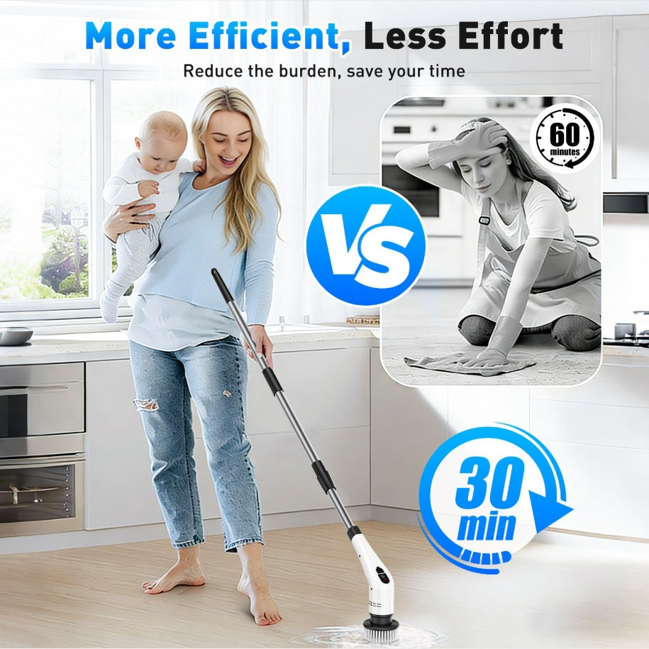 eprolo 9-in-1 electric cleaning brush with extendable handle for floor and kitchen cleaning, multi-functional household cleaning tool