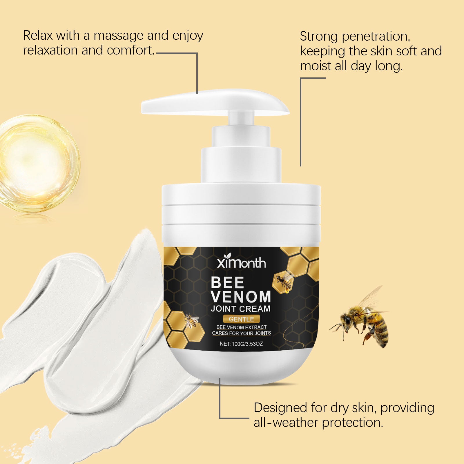 eprolo Ximonth Bee Venom Soothing Massage Cream for moisturizing and soothing joint discomfort during daily topical massage.