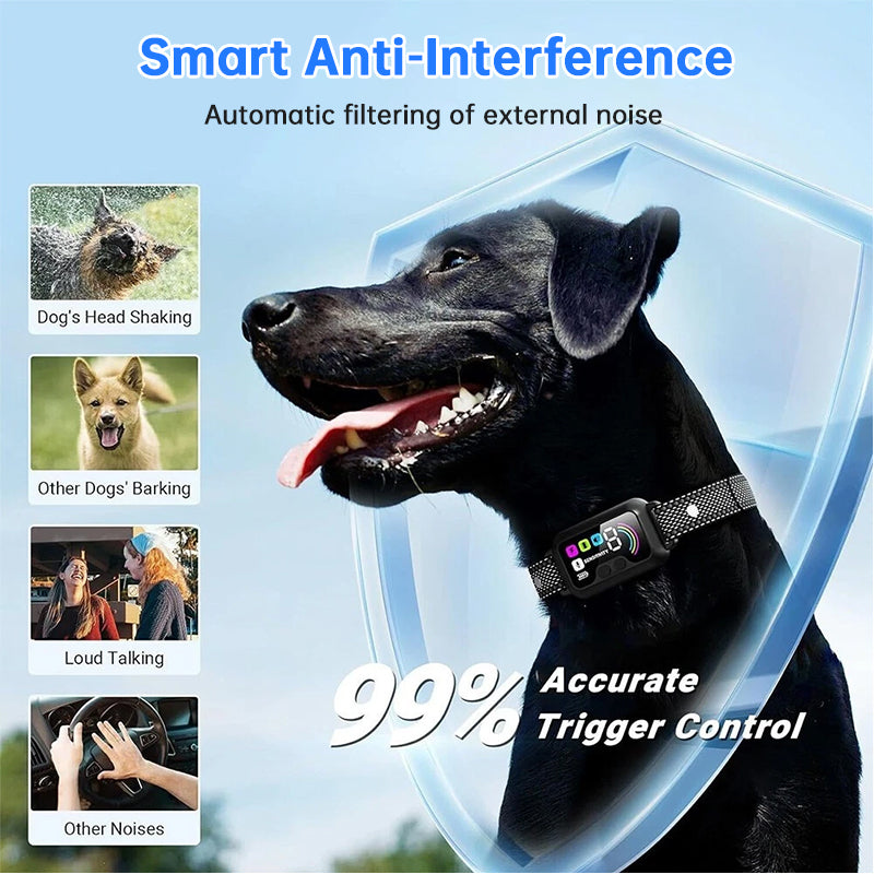 eprolo smart dog bark control collar with color screen, waterproof design, multiple stop modes, and 8-level sensitivity adjustment