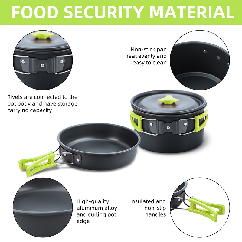Eprolo backpacking camping cookware set with portable tableware, durable lightweight pots and foldable storage bag for outdoor cooking
