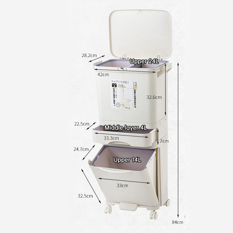 eprolo 42L kitchen trash can with three compartments, pedal-operated lid, and wheels for easy recycling and waste separation