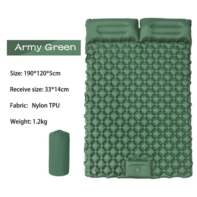Eprolo ultralight inflatable sleeping pad with pillow, 1-2 person camping mattress, shown inflated with fabric cover and pillow attached.