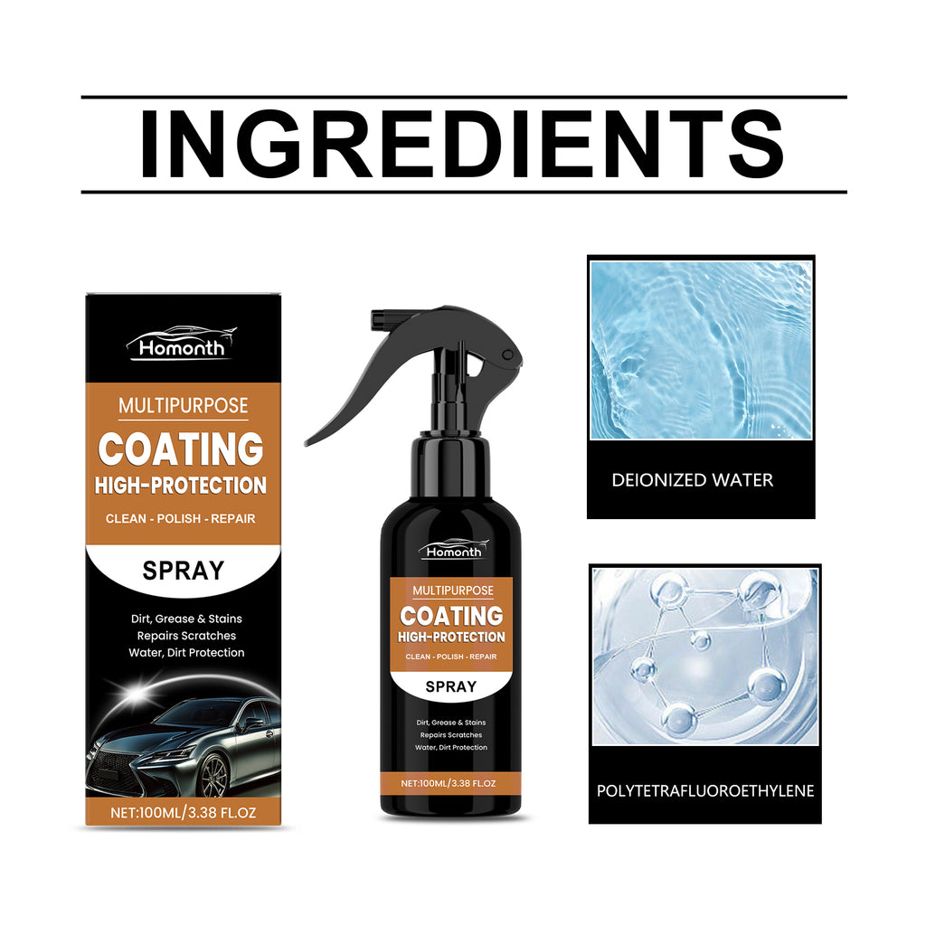 eprolo Homonth automotive protective coating spray on car surface, demonstrating rust removal, scratch repair, and multi-functional car care.