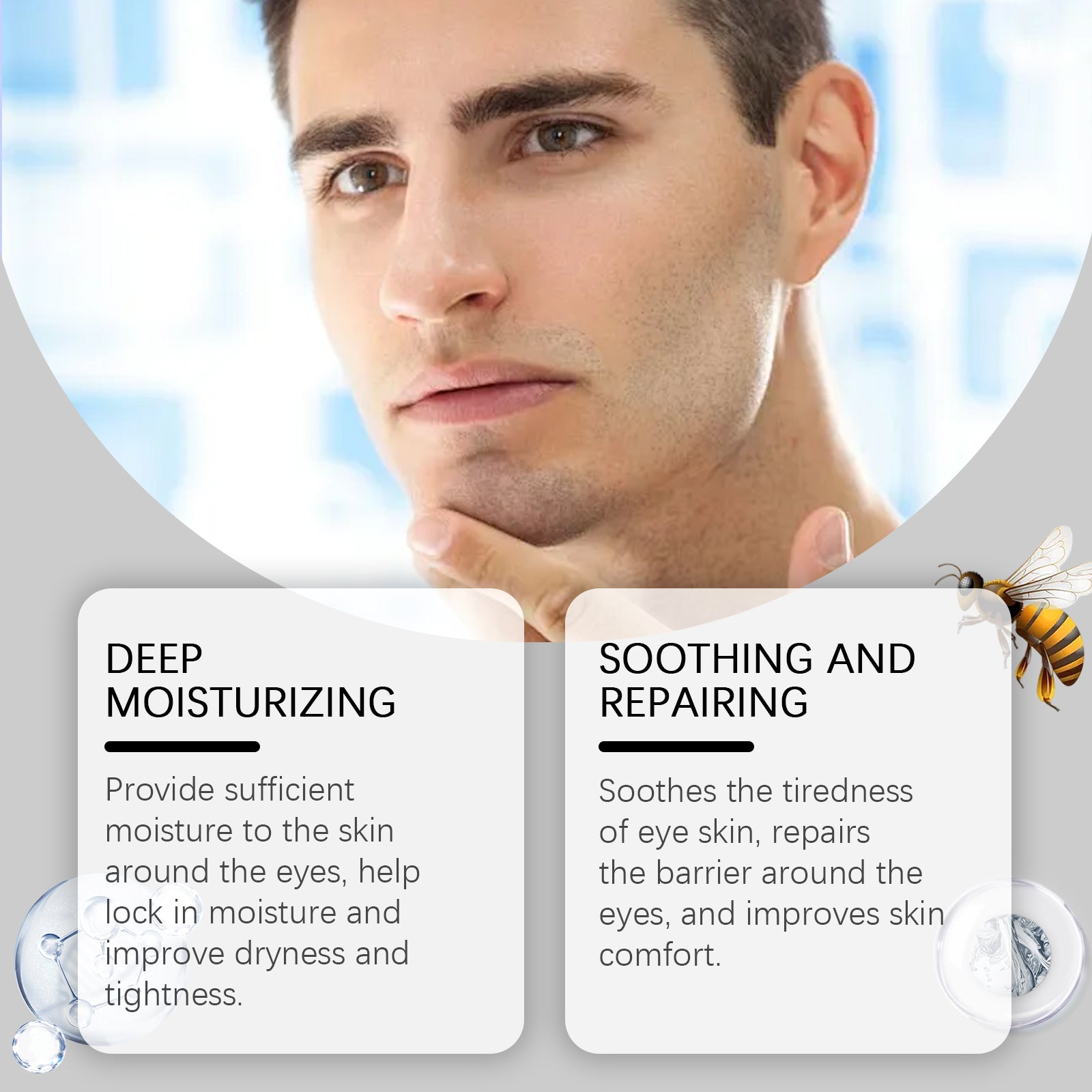 East Moon men's firming eye cream by eprolo, hydrating and moisturizing skin around the eyes with elastic, nourishing care.