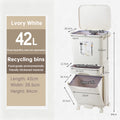 eprolo 42L kitchen trash can with 3 compartments, pedal, and wheels, designed for recycling and waste separation.