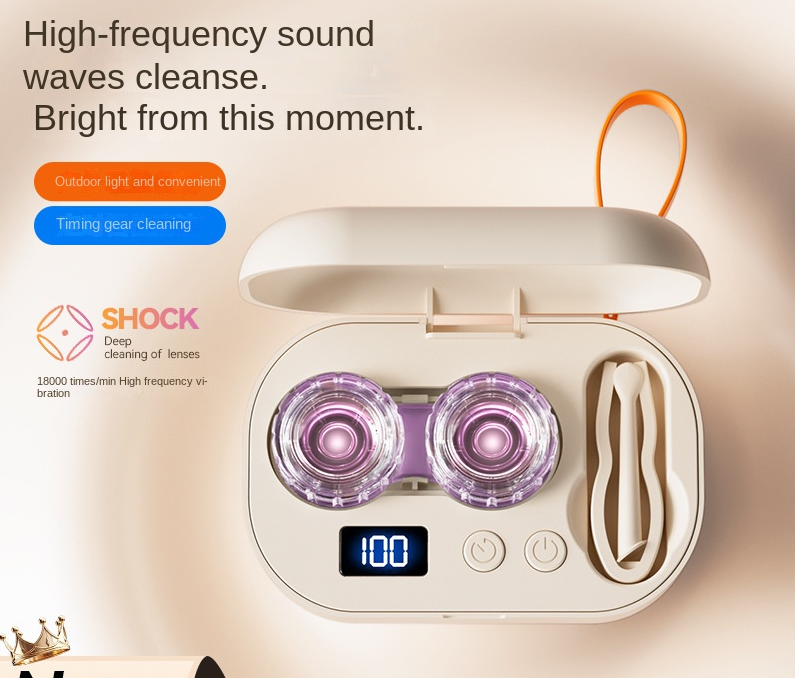 eprolo ultrasonic contact lens cleaner case with high-frequency automatic cleaning, compact design for easy lens maintenance