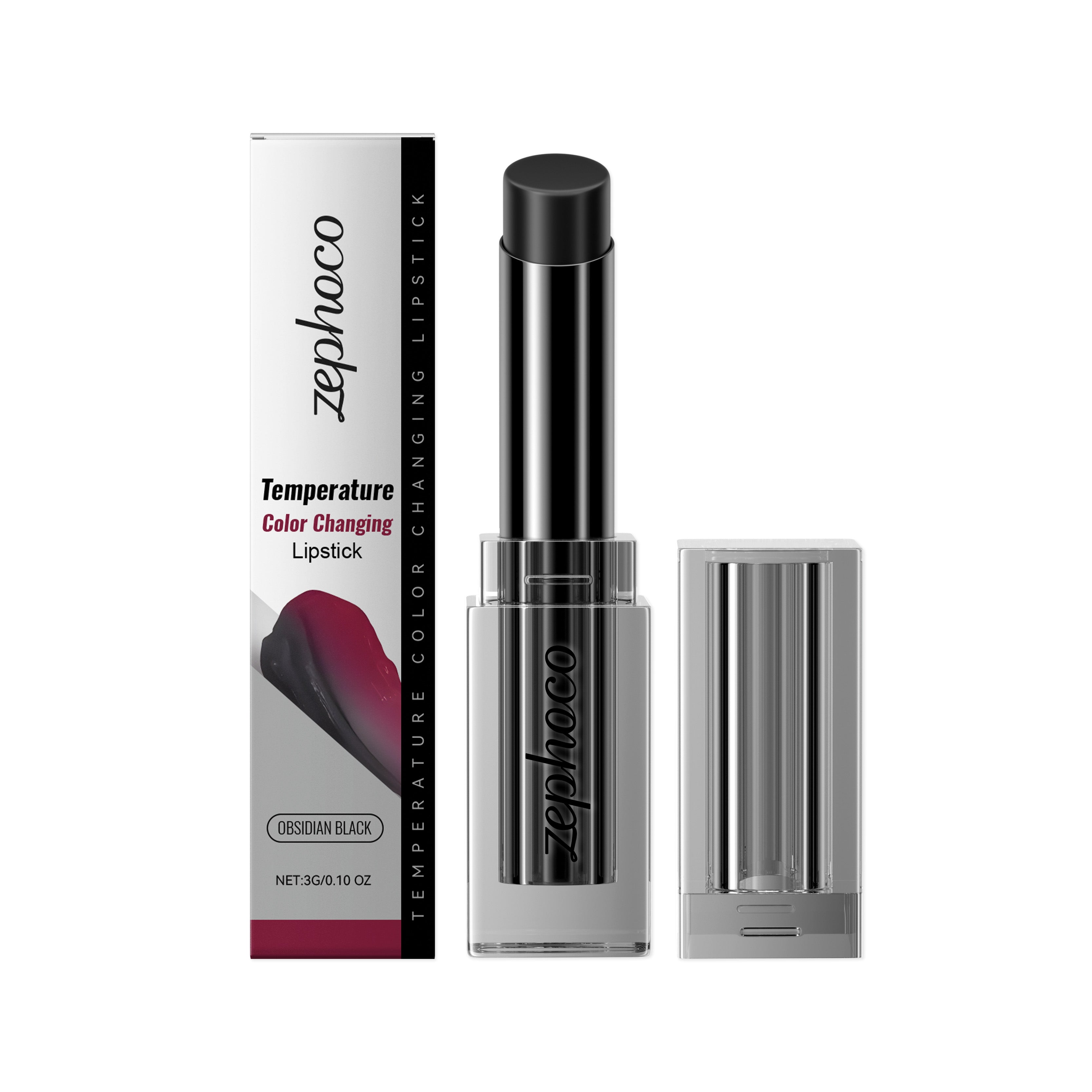 Eprolo Zephoco Obsidian Warming Lip Balm applied on lips, moisturizing and reducing lip lines for tender, smooth lips.