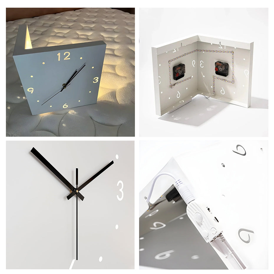 Nordic dual-glow LED wall clock by eprolo, modern minimalist design, silent clock for living room or bedroom decor.