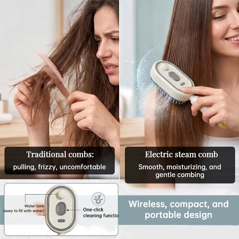Electric steam hair brush by eprolo with mist, ionic straightening comb for smooth, shiny hair and reduced breakage.