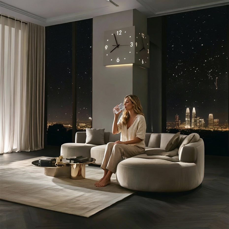 Nordic dual-glow LED corner wall clock by eprolo, modern minimalist silent clock for living room or bedroom decor.