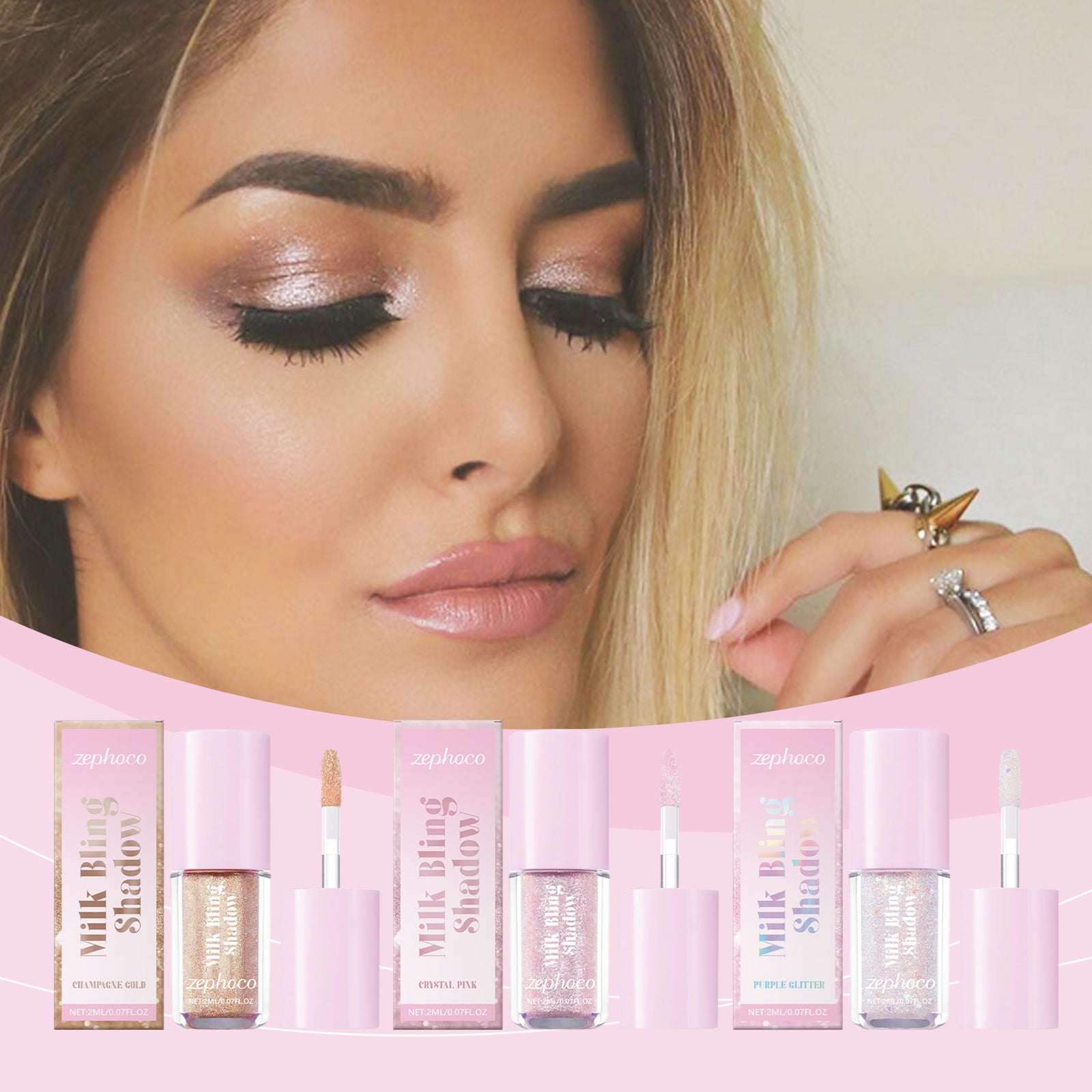 Eprolo Zephoco Color Pearl Liquid Eyeshadow series in natural, long-lasting high-light color for party makeup, shown in the image.