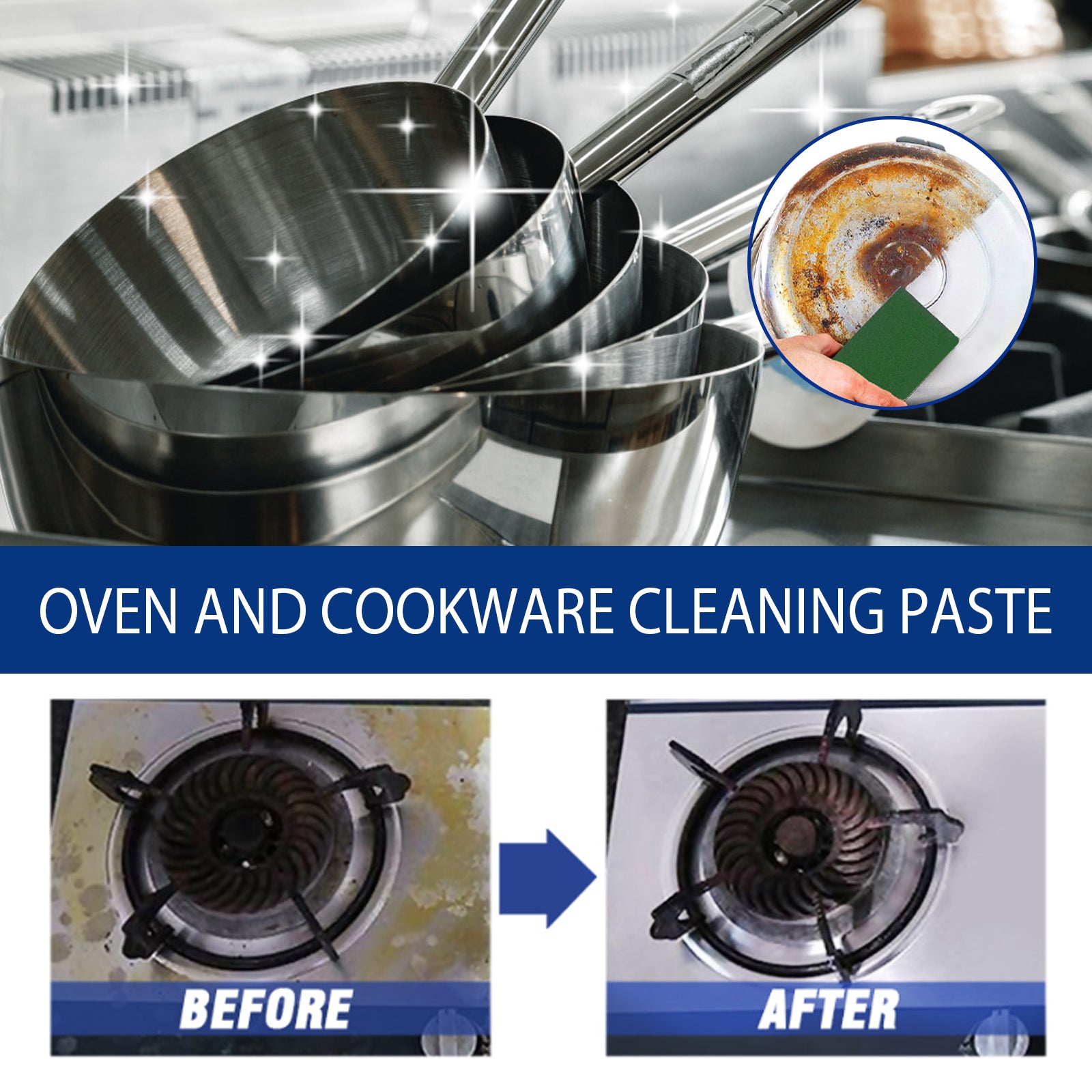 Eprolo stainless steel cleaning cream for kitchen appliances, range hoods, and heavy oil or rust removal on metal surfaces.