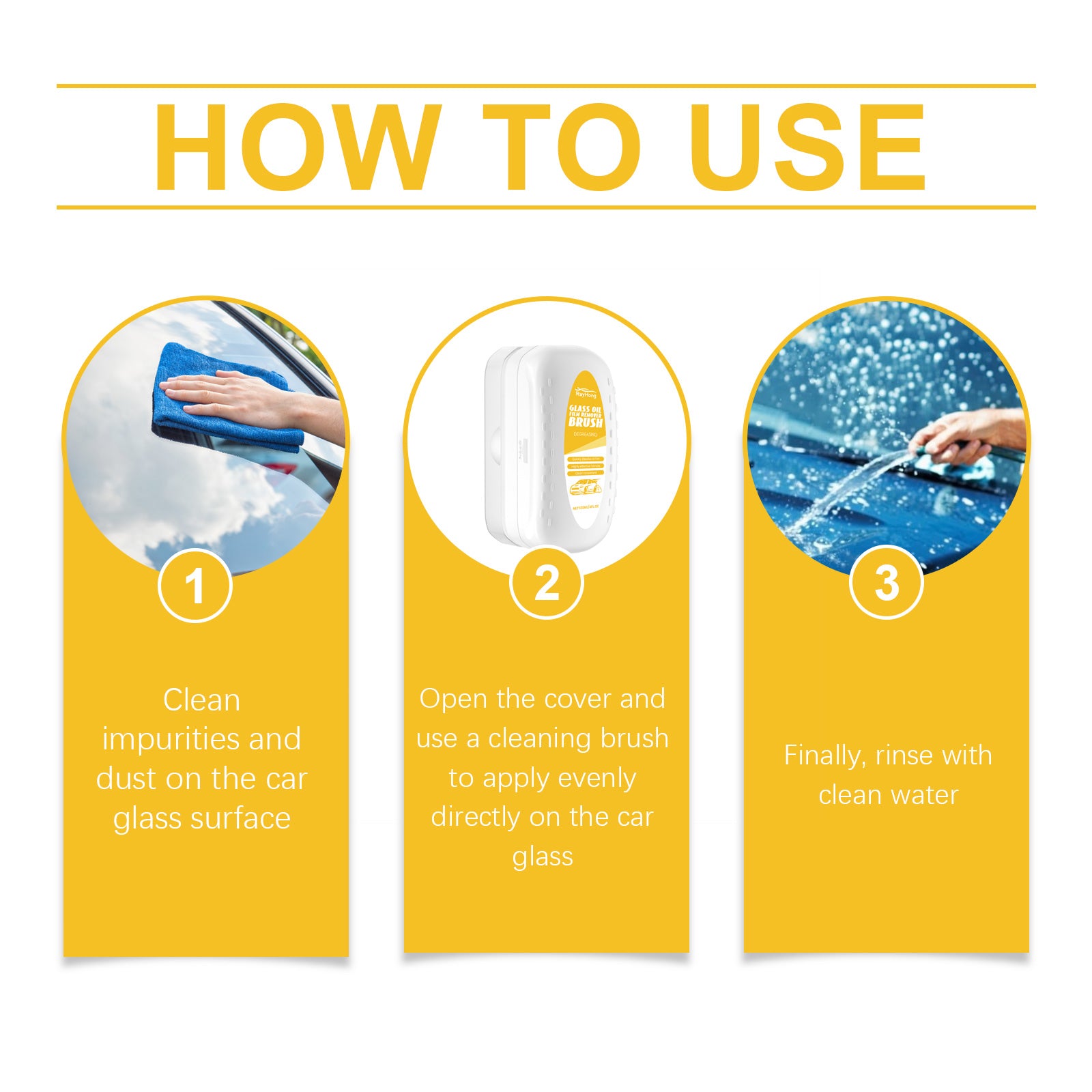 Eprolo car glass cleaning brush with waterproof handle, ideal for removing oil stains and rain marks from car windows.