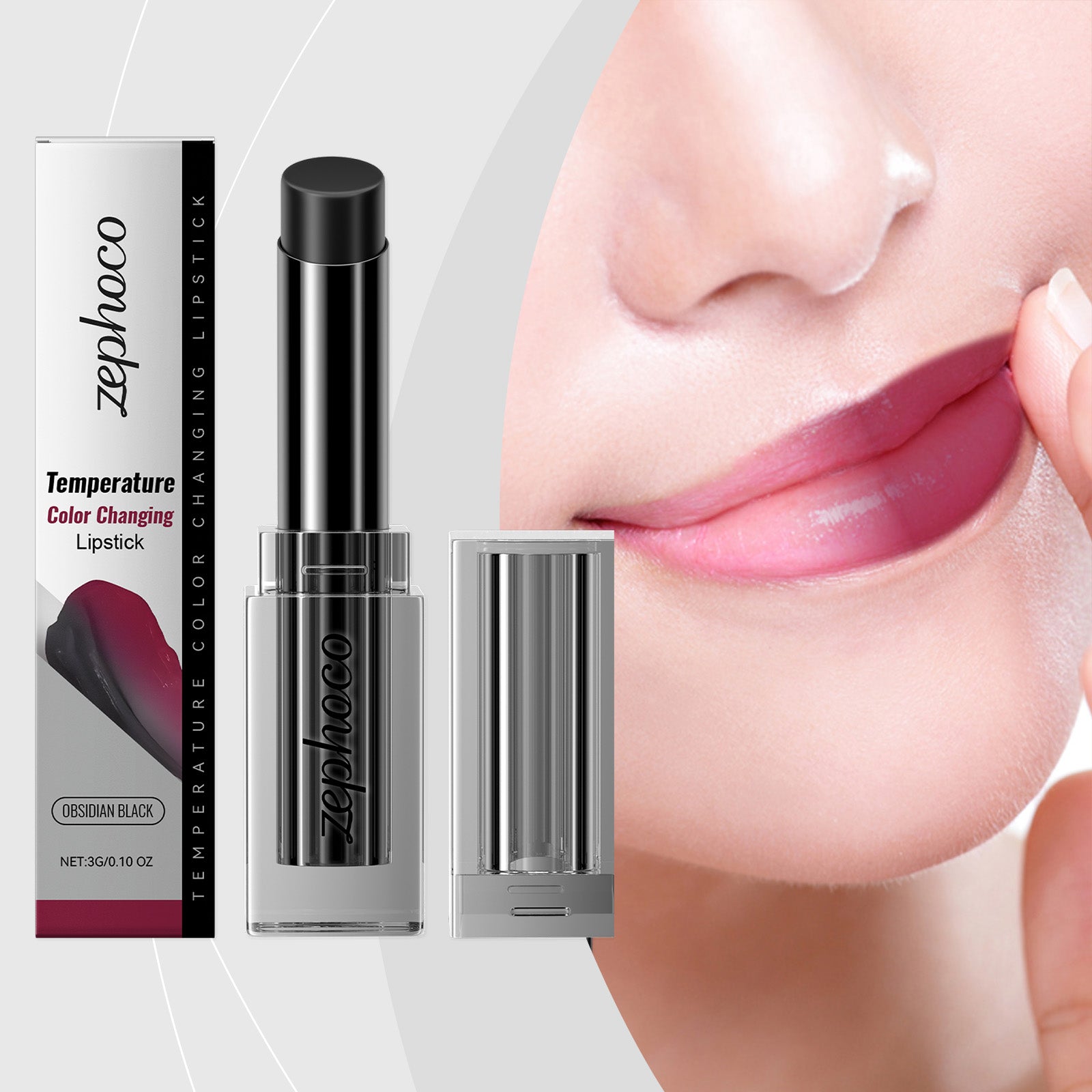 Zephoco Obsidian Warming Lip Balm by eprolo, shown in a sleek container, gently moisturizing and reducing lip lines.