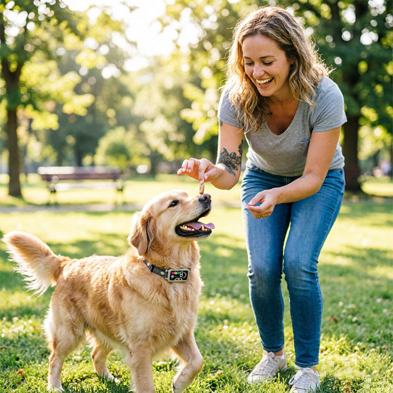 eprolo smart dog bark control collar with color screen, waterproof, multiple stop modes, and adjustable 8-level sensitivity