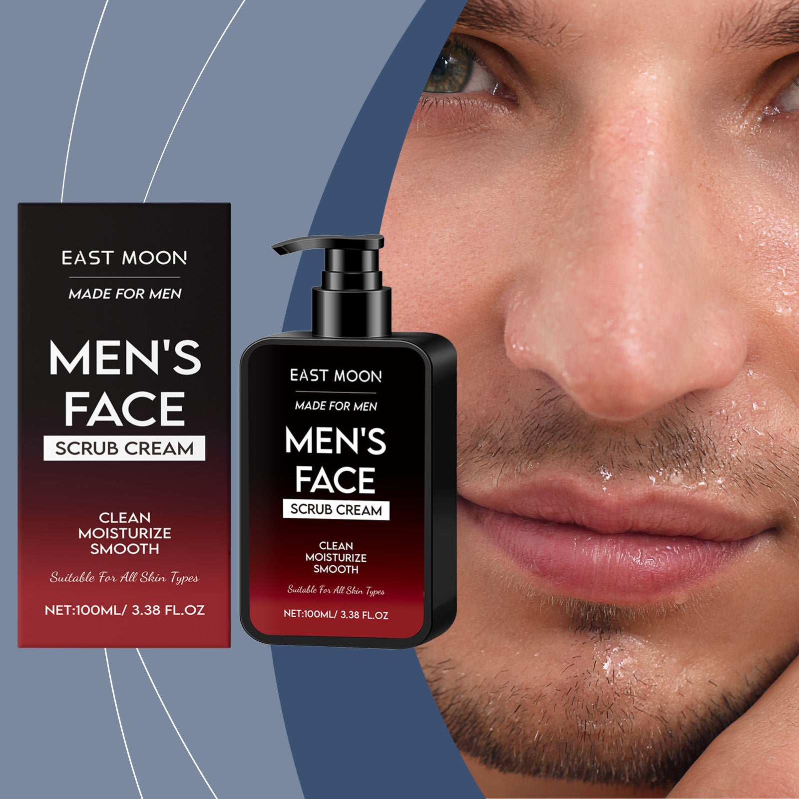 East Moon men's oil control scrub by eprolo, showing the gentle facial cleanser with refreshing and moisturizing texture.