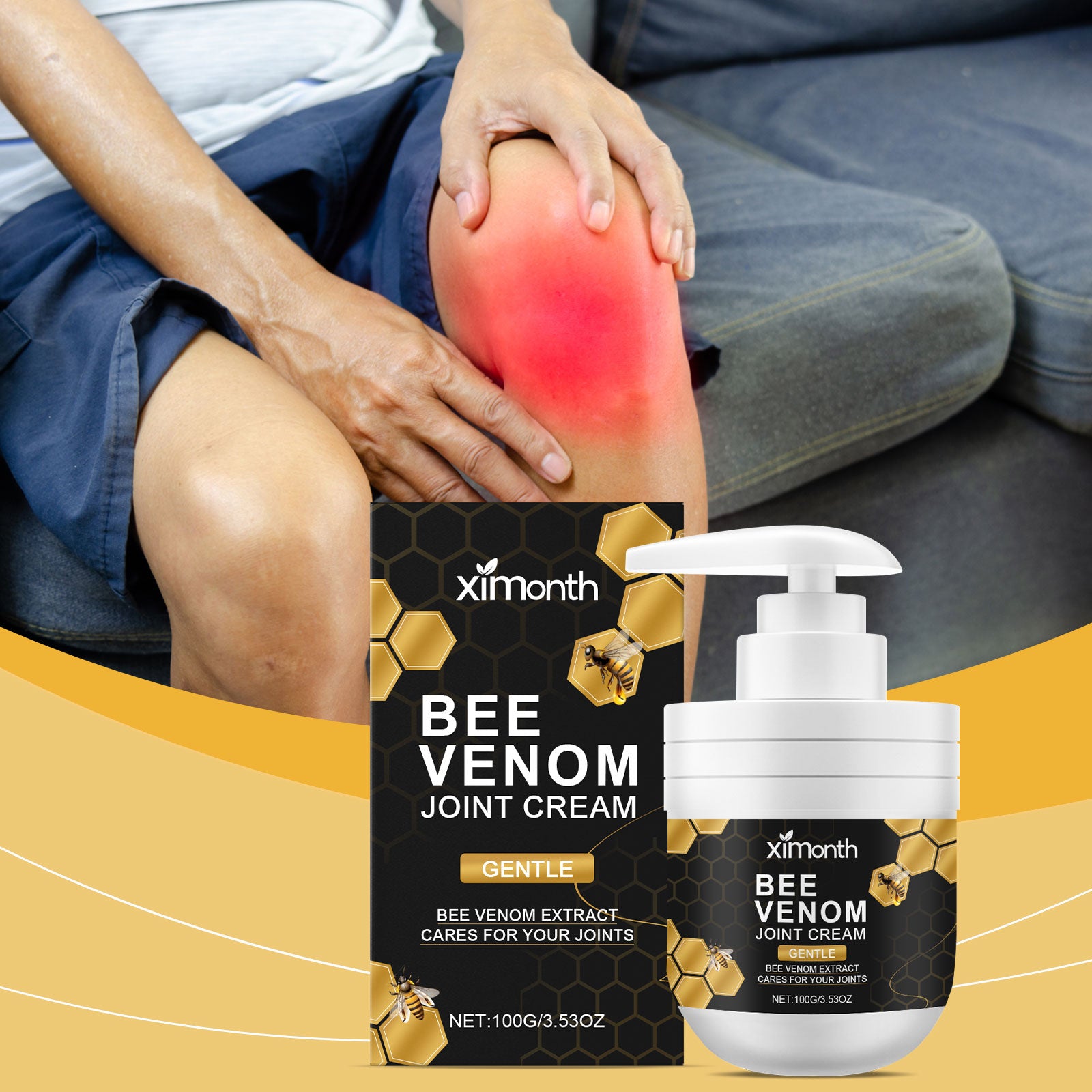 Eprolo Ximonth Bee Venom Soothing Massage Cream jar for moisturizing and soothing joint discomfort during daily topical massage.
