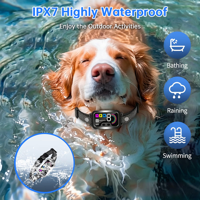eprolo smart dog bark control collar with color screen, waterproof design, multiple stop modes, and adjustable sensitivity levels