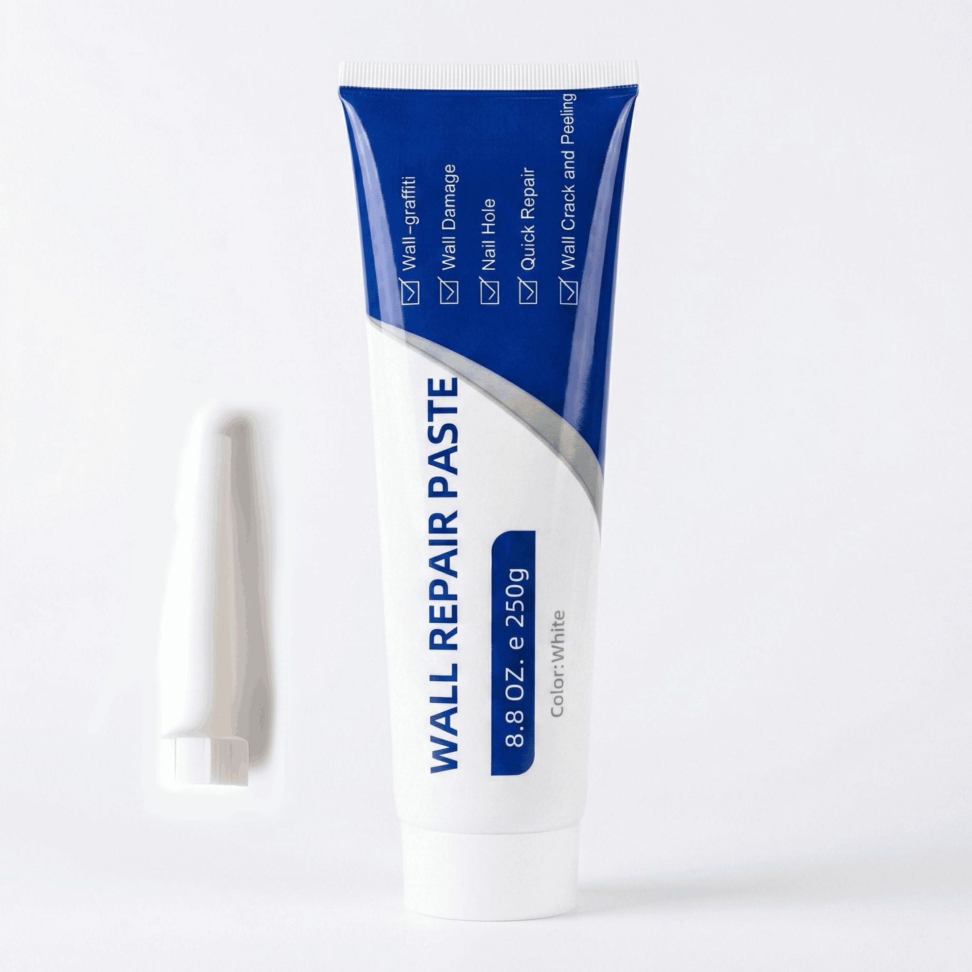 Eprolo quick wall repair paste applied on a white wall for seamless damage fixing and surface restoration.