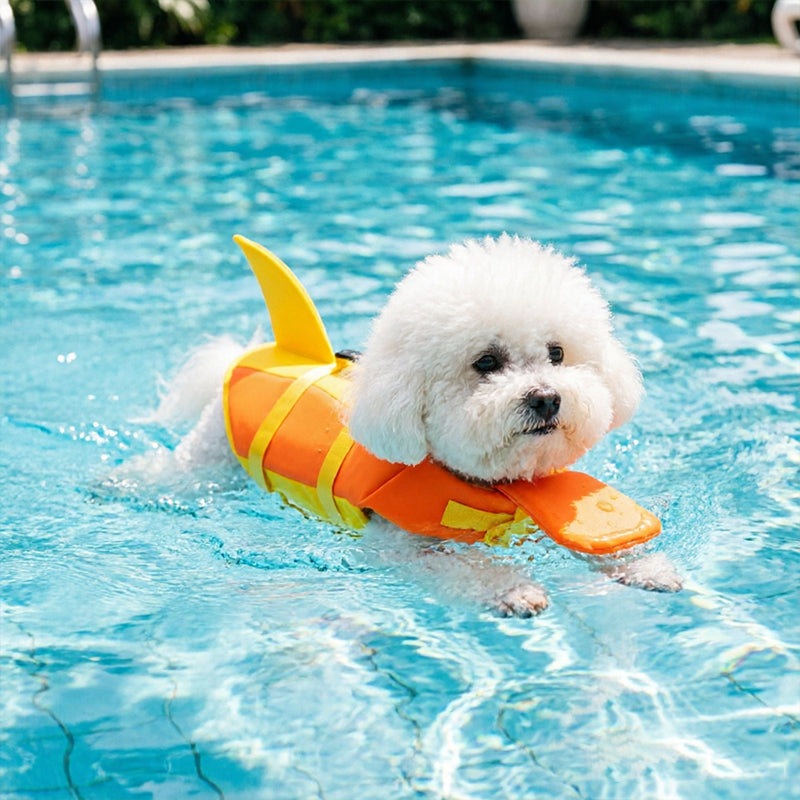 Eprolo dog life jacket with adjustable straps, tail design, rescue handle, suitable for swimming, pool, and water safety.