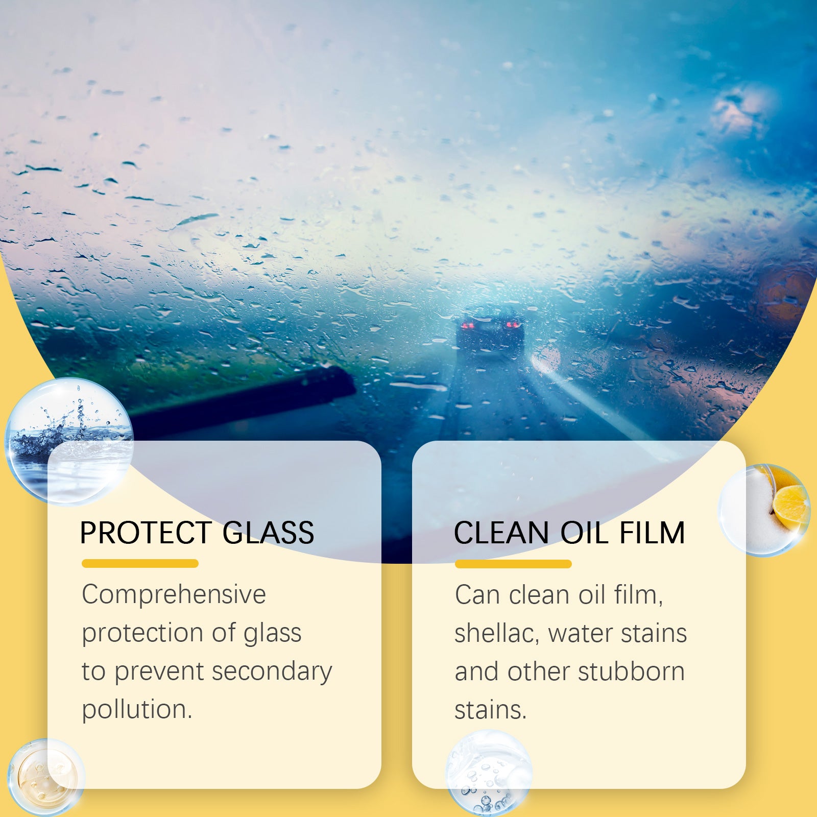 Eprolo car glass cleaning brush with waterproof handle, ideal for removing stains and oil from car windows in rainy conditions.