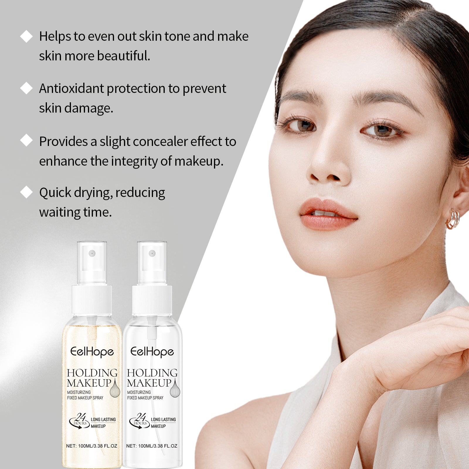 Eelhope natural light setting spray by eprolo, hydrating and refreshing makeup setting spray with clear, long-lasting hold image