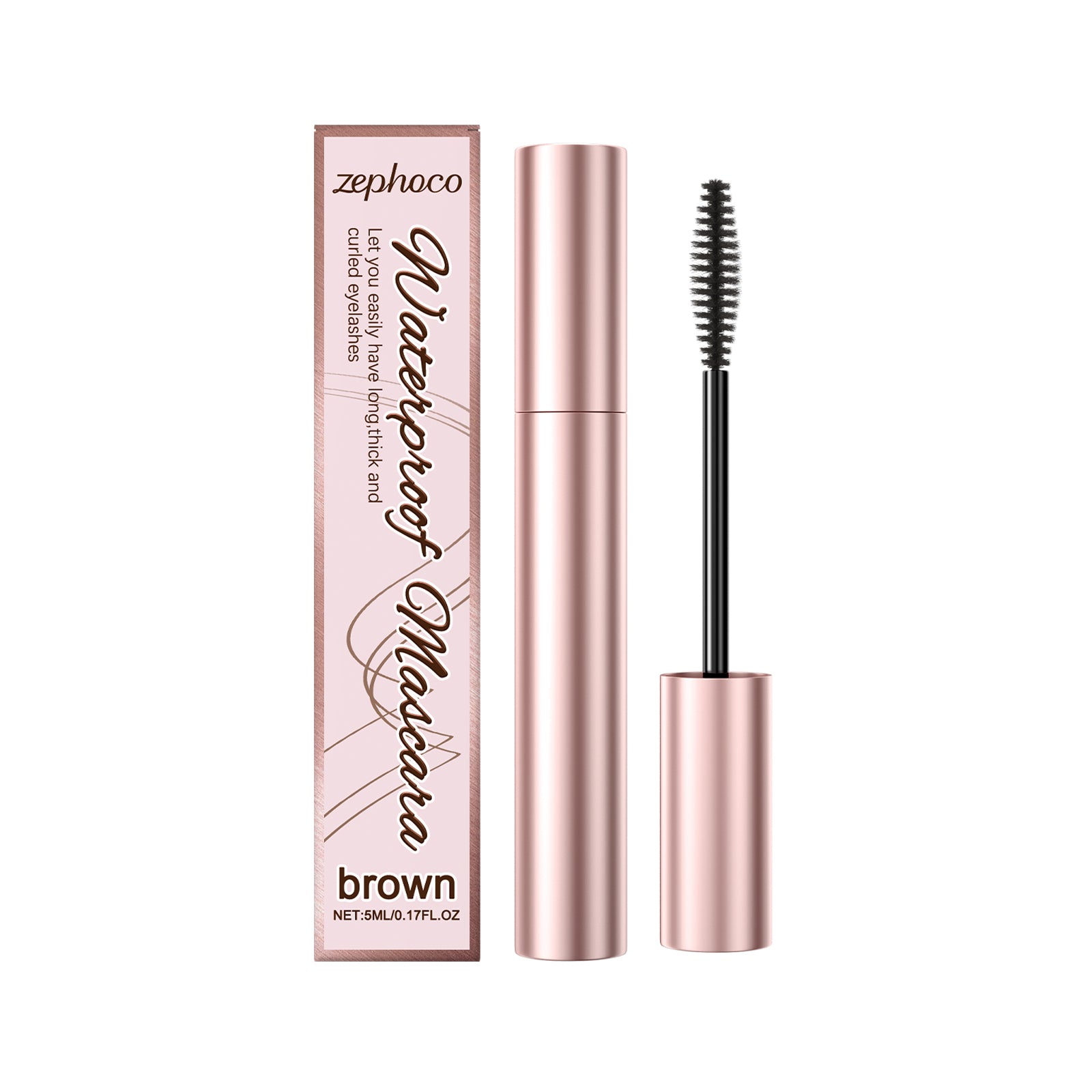 Eprolo Zephoco brown curl mascara with natural moisturizing formula, enhancing and holding curl on eyelashes.