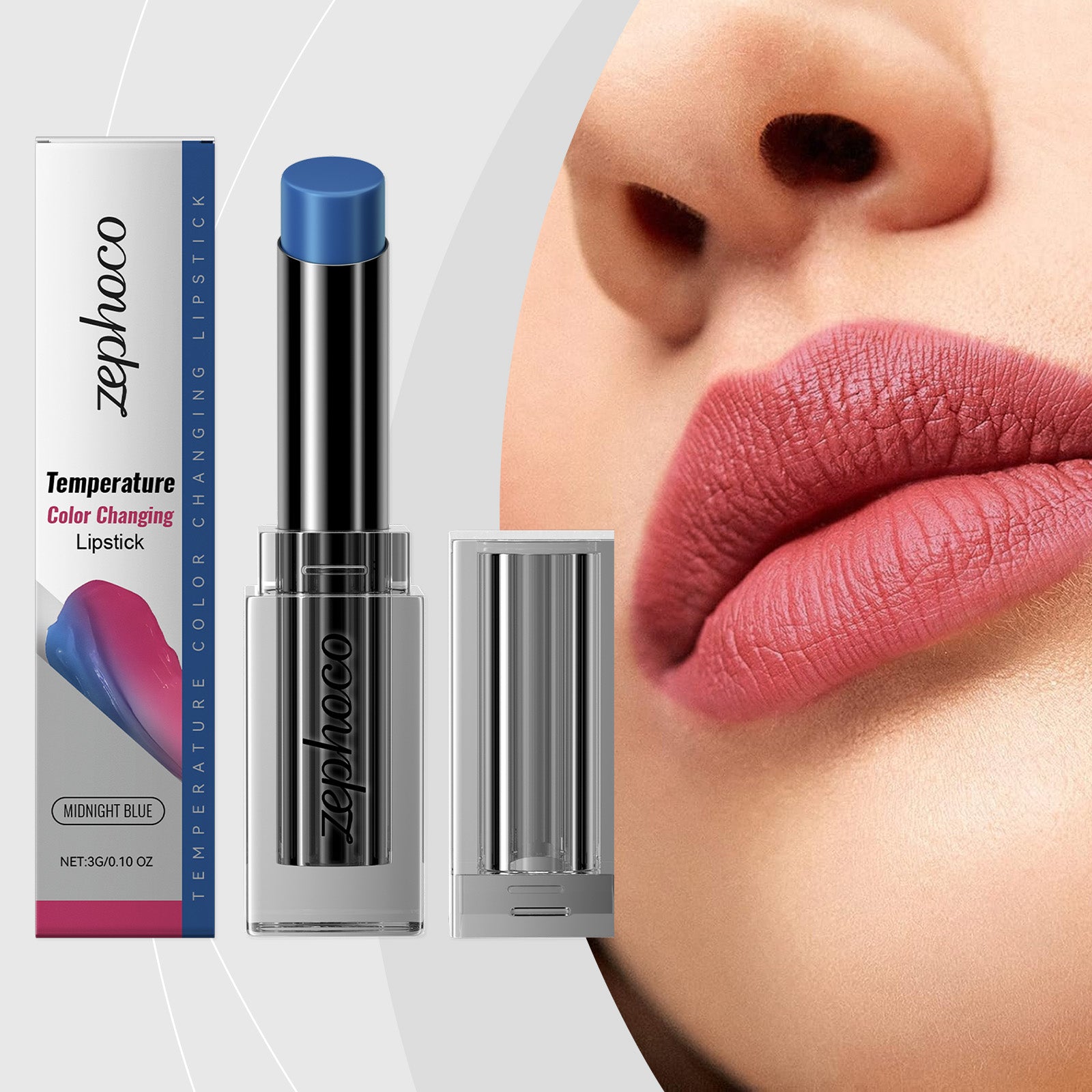Zephoco Midnight Blue Warming Lip Balm by eprolo, showing the sleek blue tube designed to nourish and moisturize dry lips.