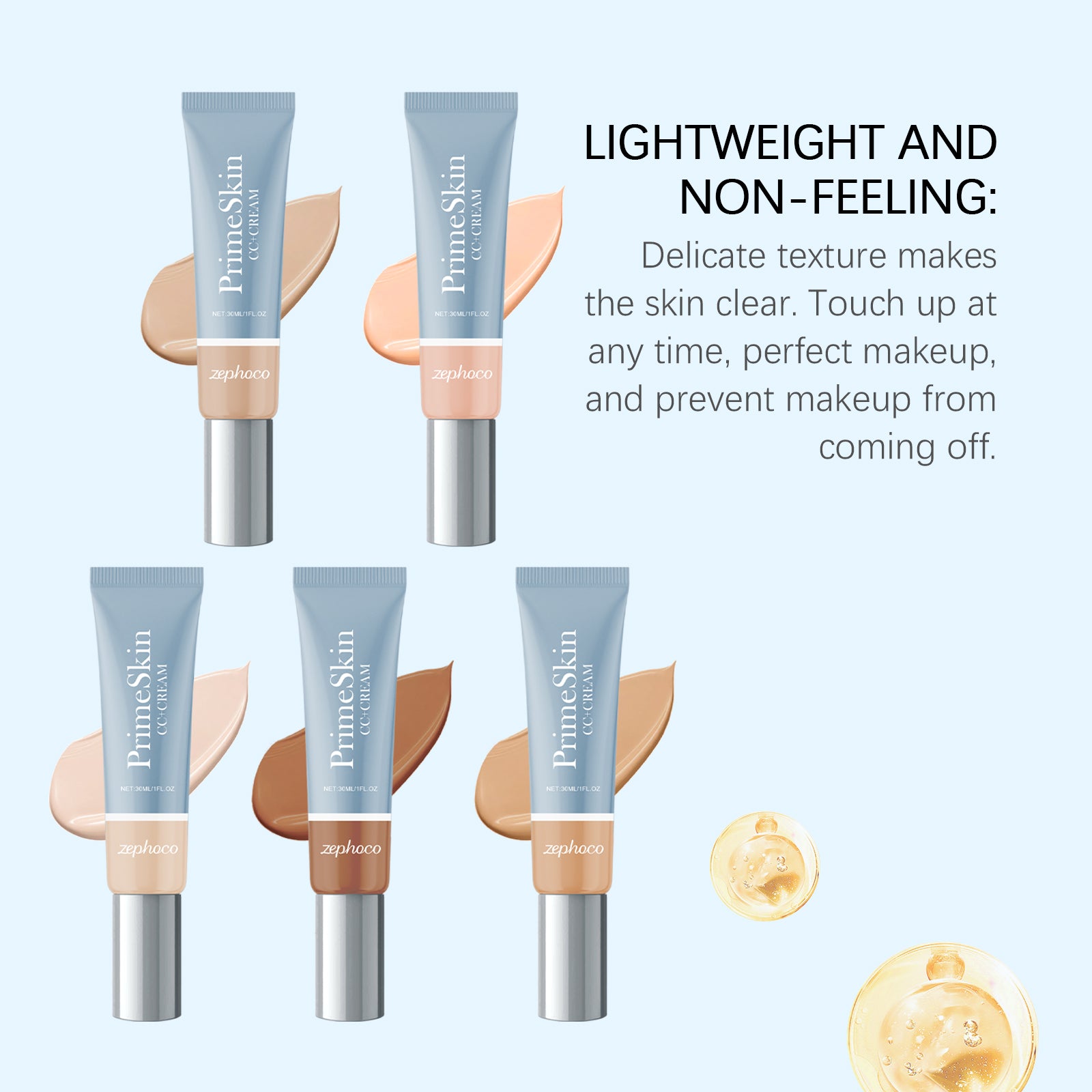 Eprolo Zephoco Nourishing Light Liquid Foundation series bottle with light moisturizing and brightening properties, natural makeup finish