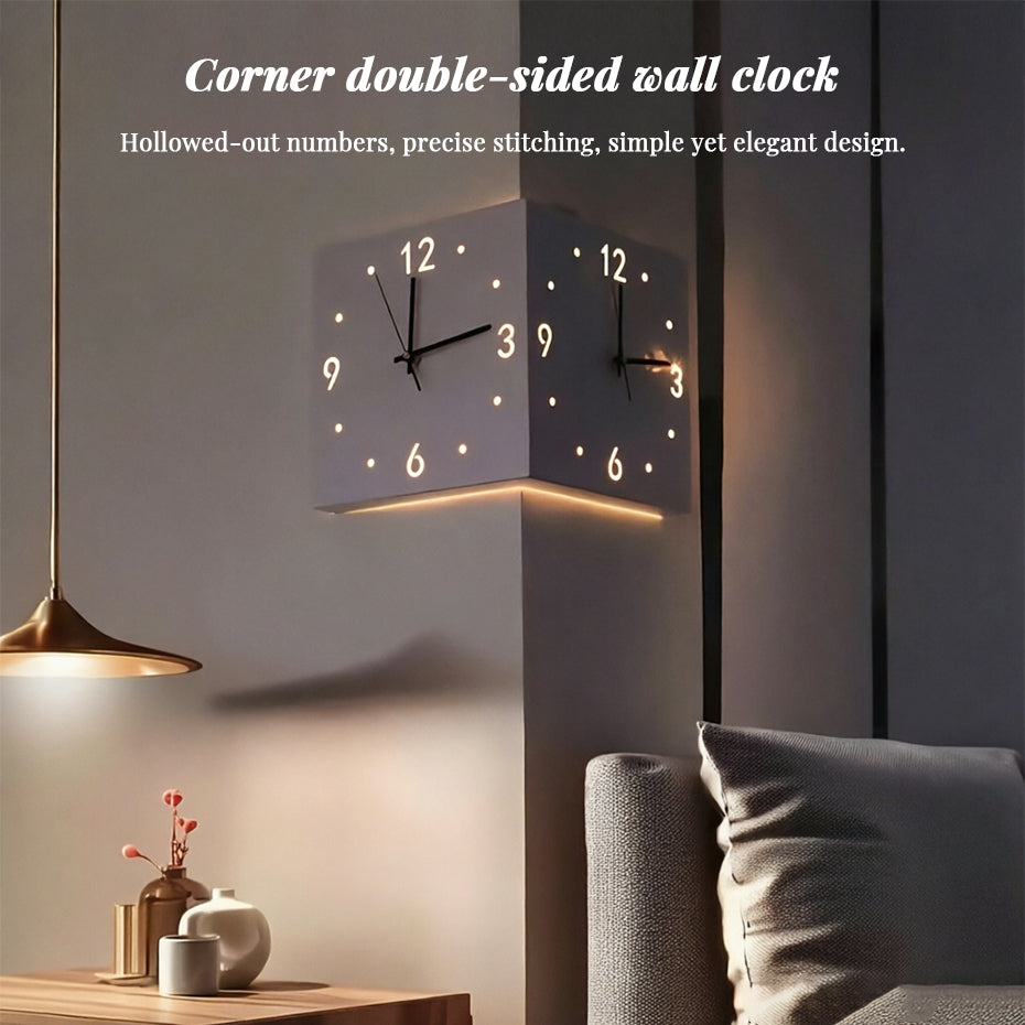 Nordic dual-glow LED corner wall clock by eprolo, modern minimalist design for living room or bedroom decor, silent operation.