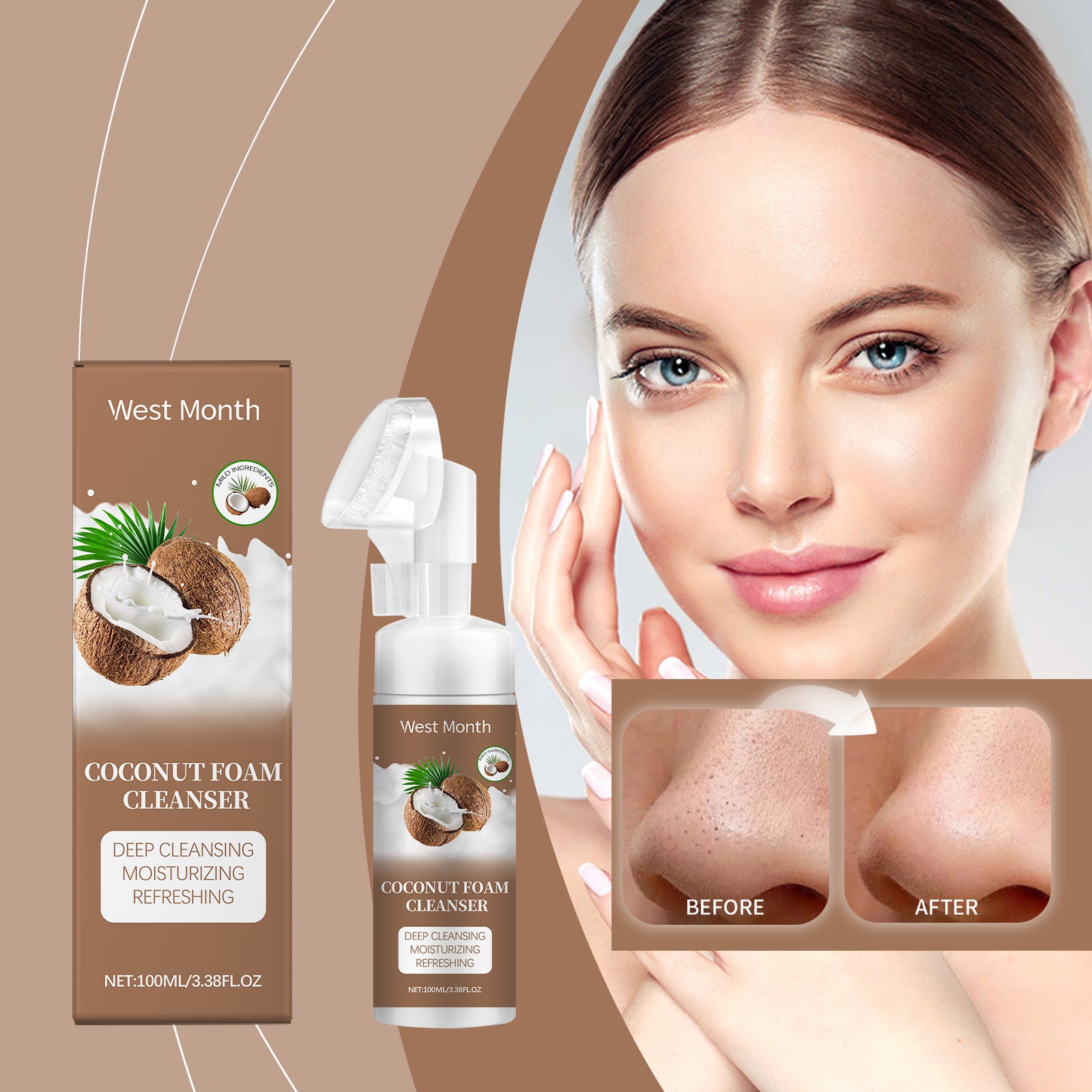 Eprolo West&Month Coconut Foam Cleanser with gentle pore cleansing and refreshing, moisturizing foam for clean, refreshed skin.