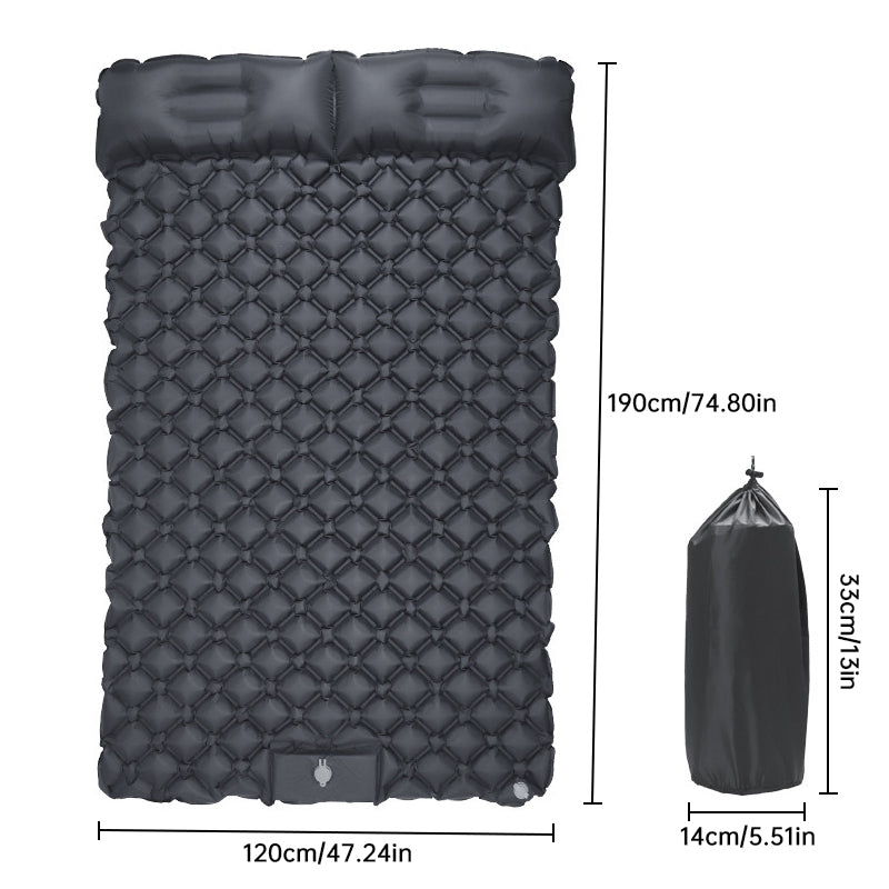 Eprolo ultralight inflatable sleeping pad with pillow, 1-2 person camping mattress, shown inflated on outdoor ground.