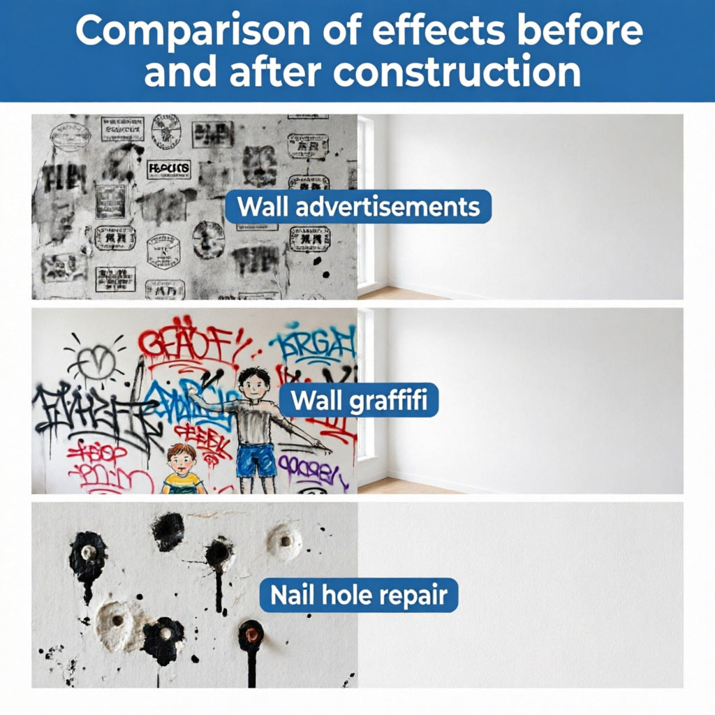 Eprolo quick wall repair paste applied to a white wall, suitable for seamless wall fixing and surface repair.