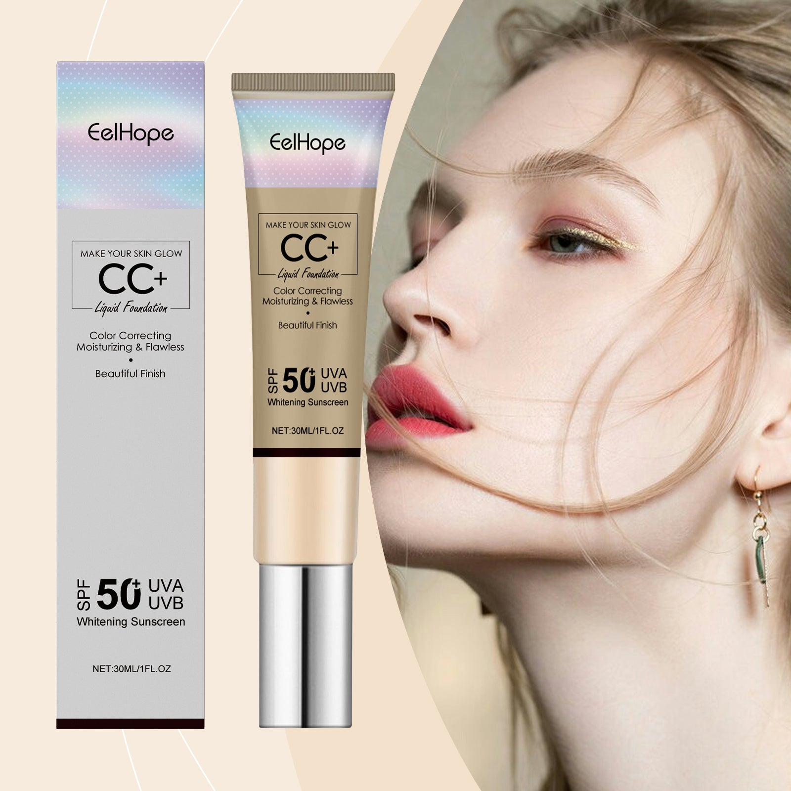 Eelhope face CC cream by eprolo, natural concealer with moisturizing and brightening properties, outdoor protective toner cream