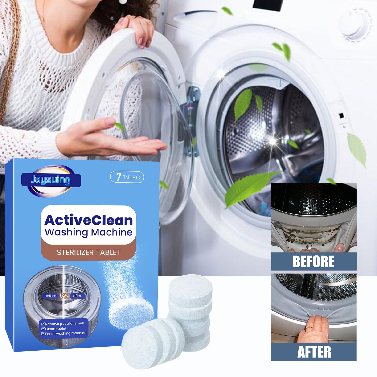 eprolo washing machine cleaning tablets for automatic drum cleaning, dirt and odor removal, designed for washing machine maintenance