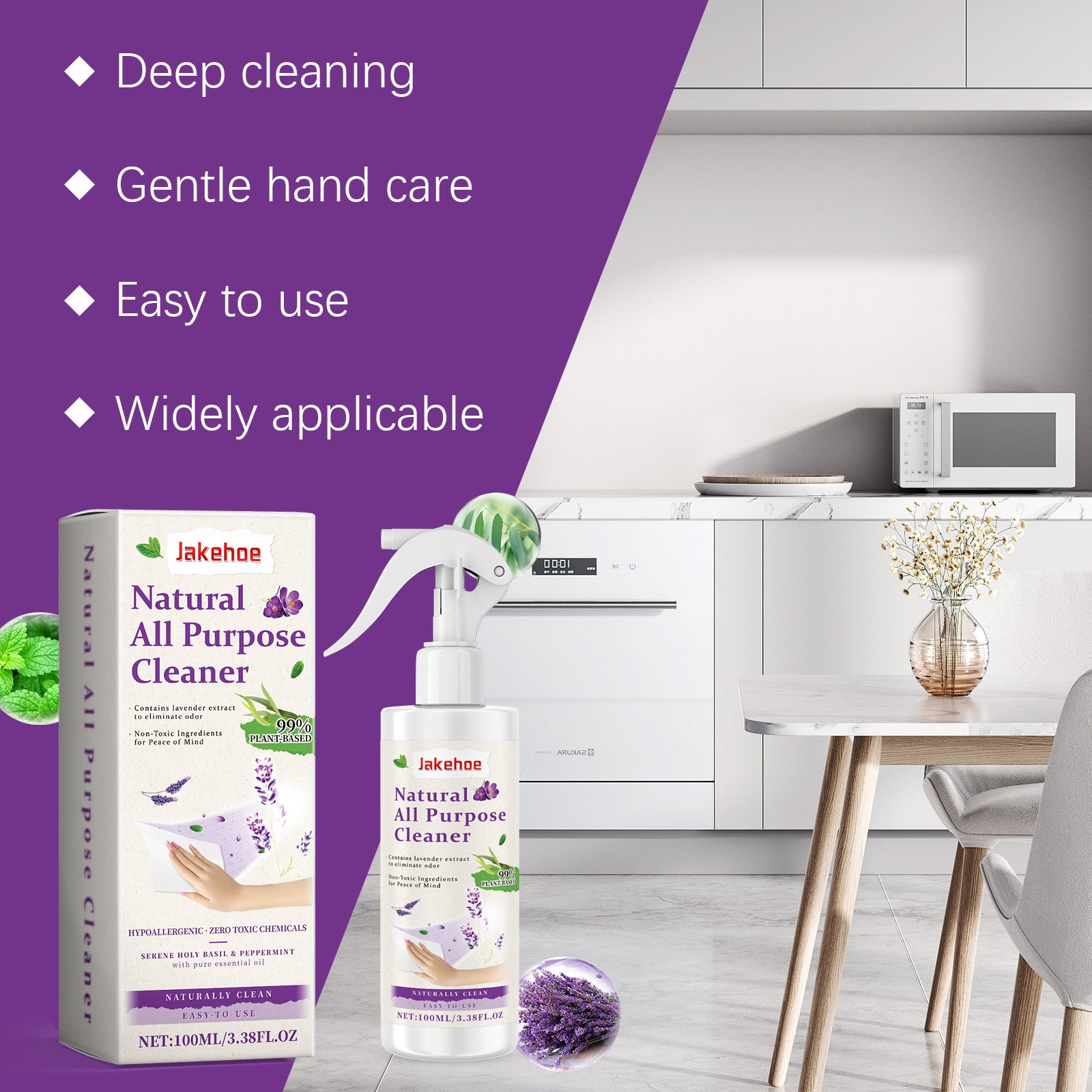 eprolo multi-purpose cleaning spray for kitchen grease, bathroom, and glass cleaning, with a spray nozzle and clear liquid inside