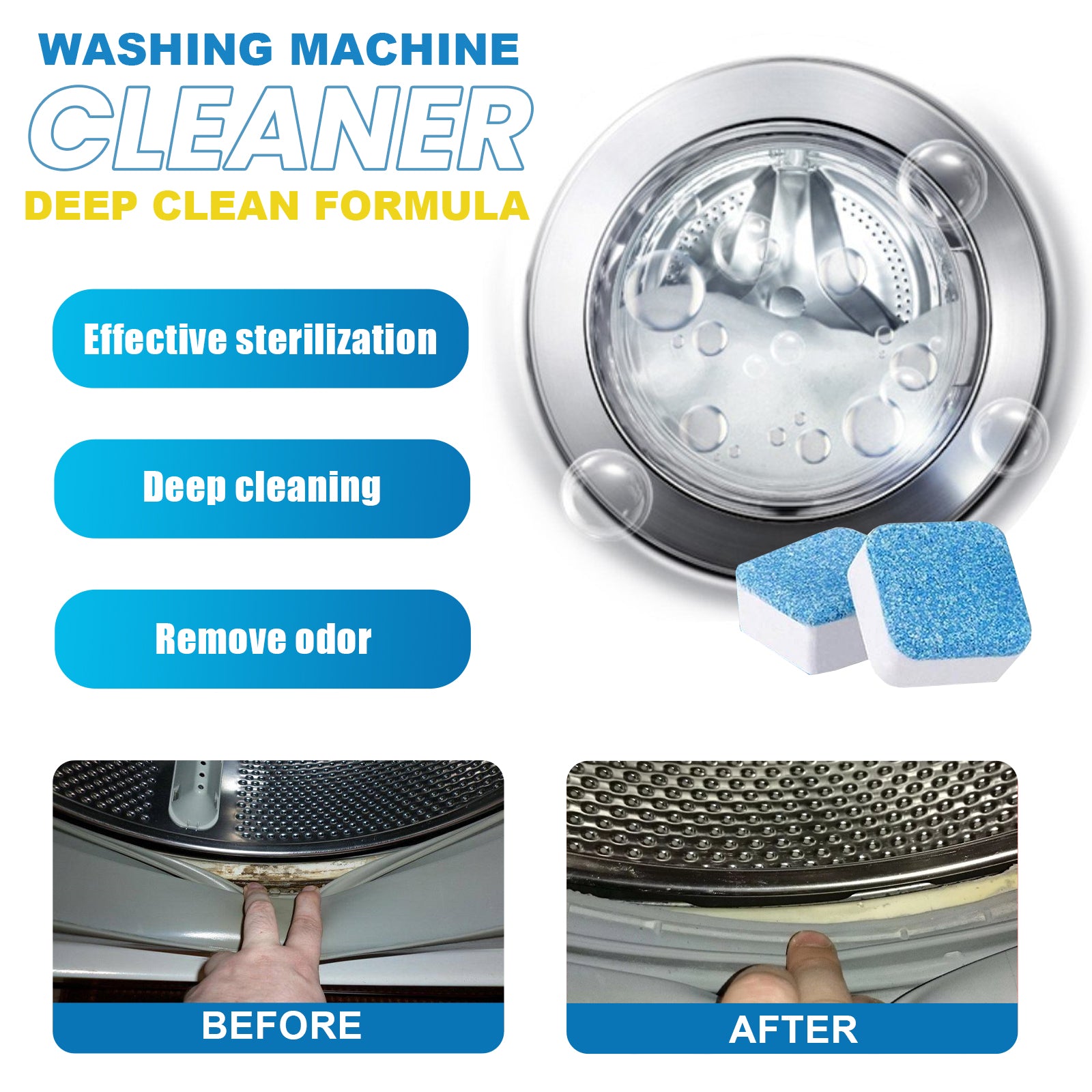 eprolo washing machine deep cleaning tablets for drum and laundry tanks, removes dirt and odors from appliance interiors