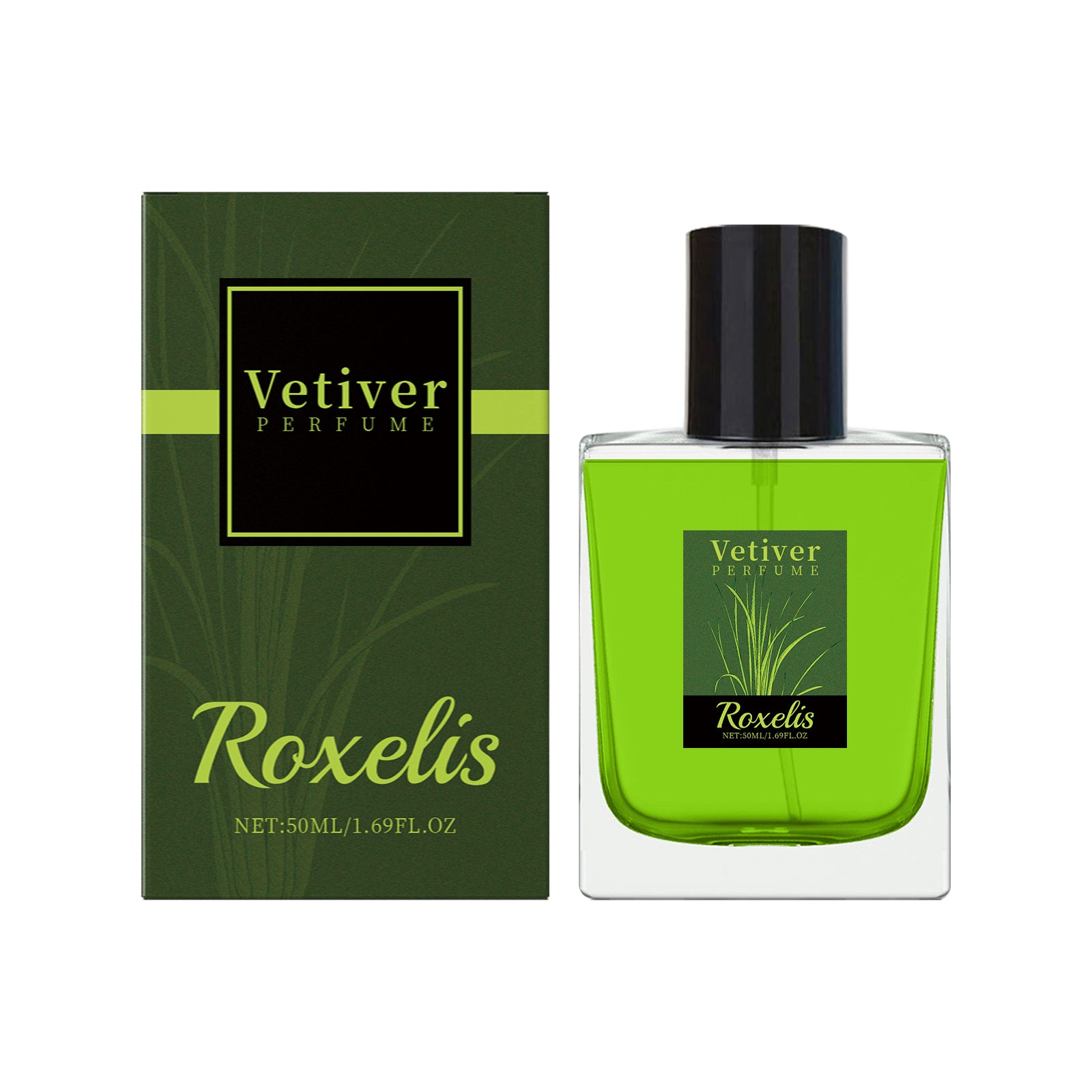 Eprolo Roxelis Vetiver Fresh Perfume bottle showcasing elegant design with natural vetiver scent for everyday freshness and charm