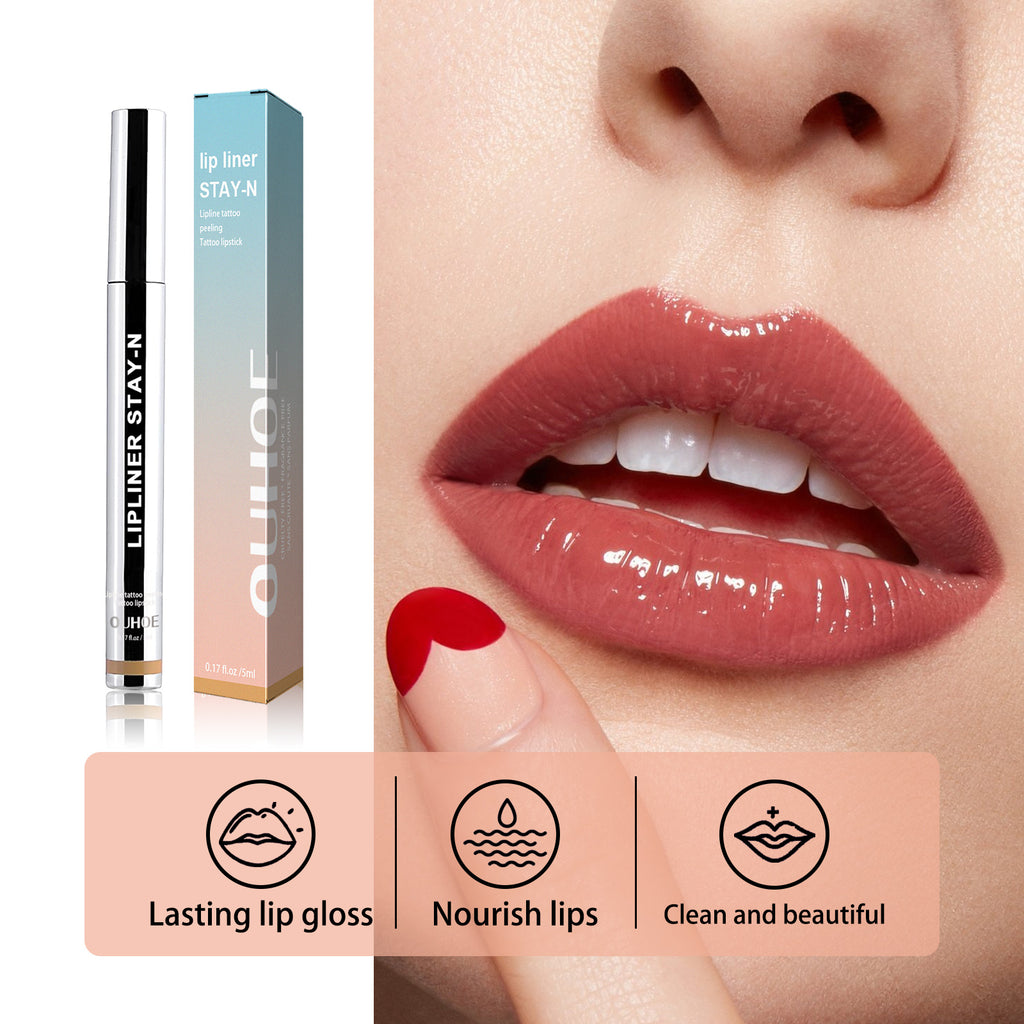 Eprolo OUHOE light brown stripping lip liner enhancing lip lines and defining lip color without smudging, natural makeup look
