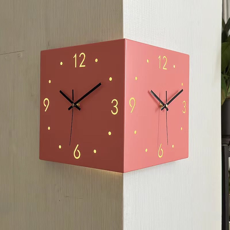 Nordic dual-glow LED corner wall clock by eprolo, modern minimalist design for living room or bedroom decor.