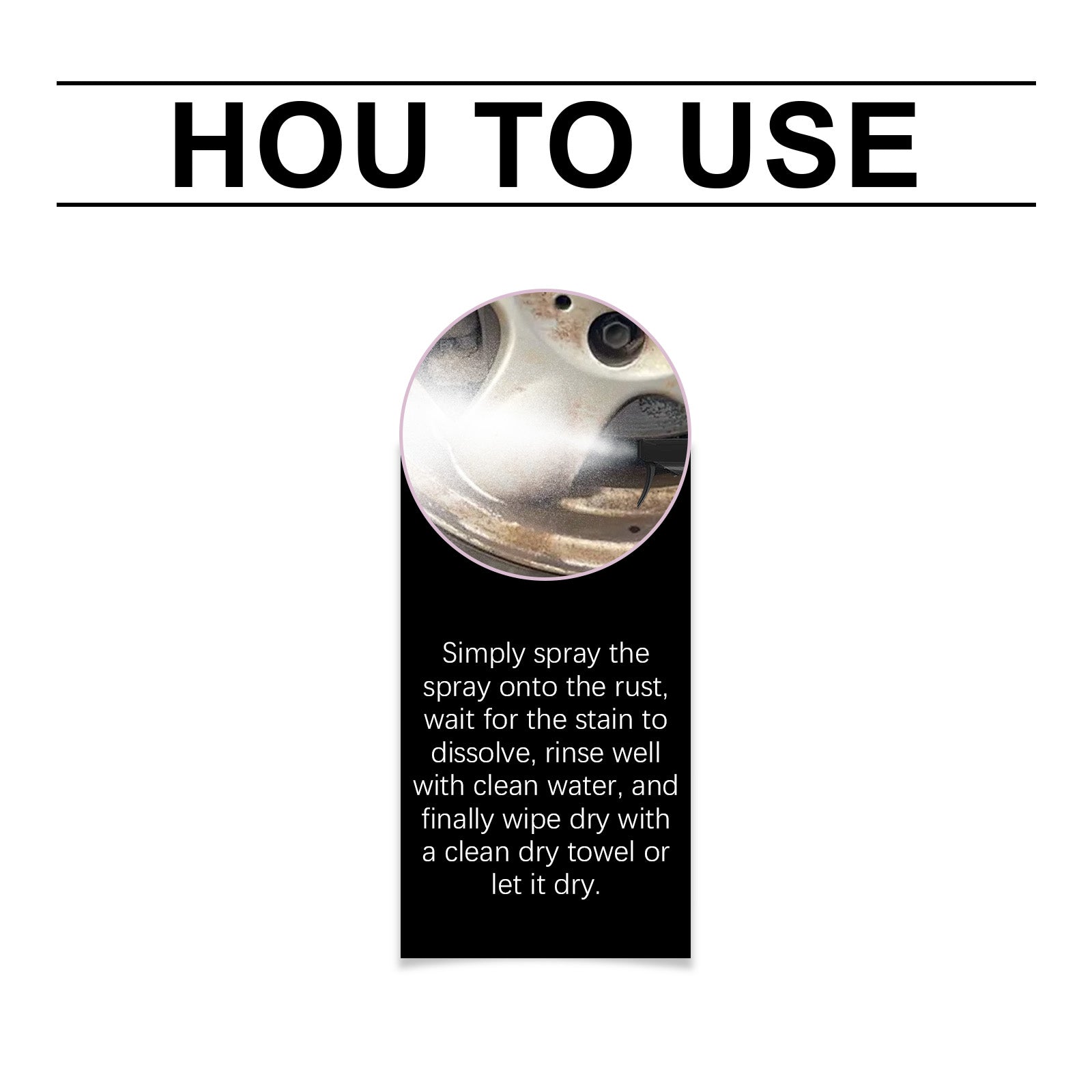 Eprolo car rust cleaning agent for decontamination and scaling, shown on a vehicle tire with rust removal effects