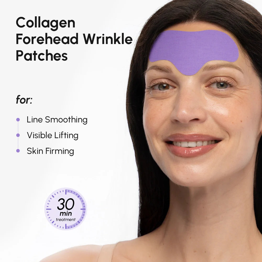 Maree anti-wrinkle forehead patches applied to smooth and reduce forehead lines, designed for facial skincare.