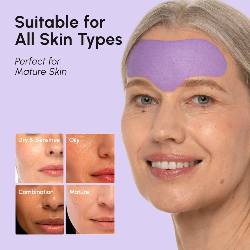 Maree anti-wrinkle forehead patches applied to smooth forehead lines and reduce wrinkles for a youthful appearance.