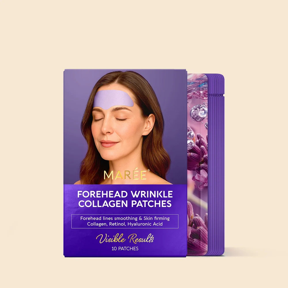 Maree anti-wrinkle forehead patches on a card, designed to reduce forehead wrinkles and fine lines.