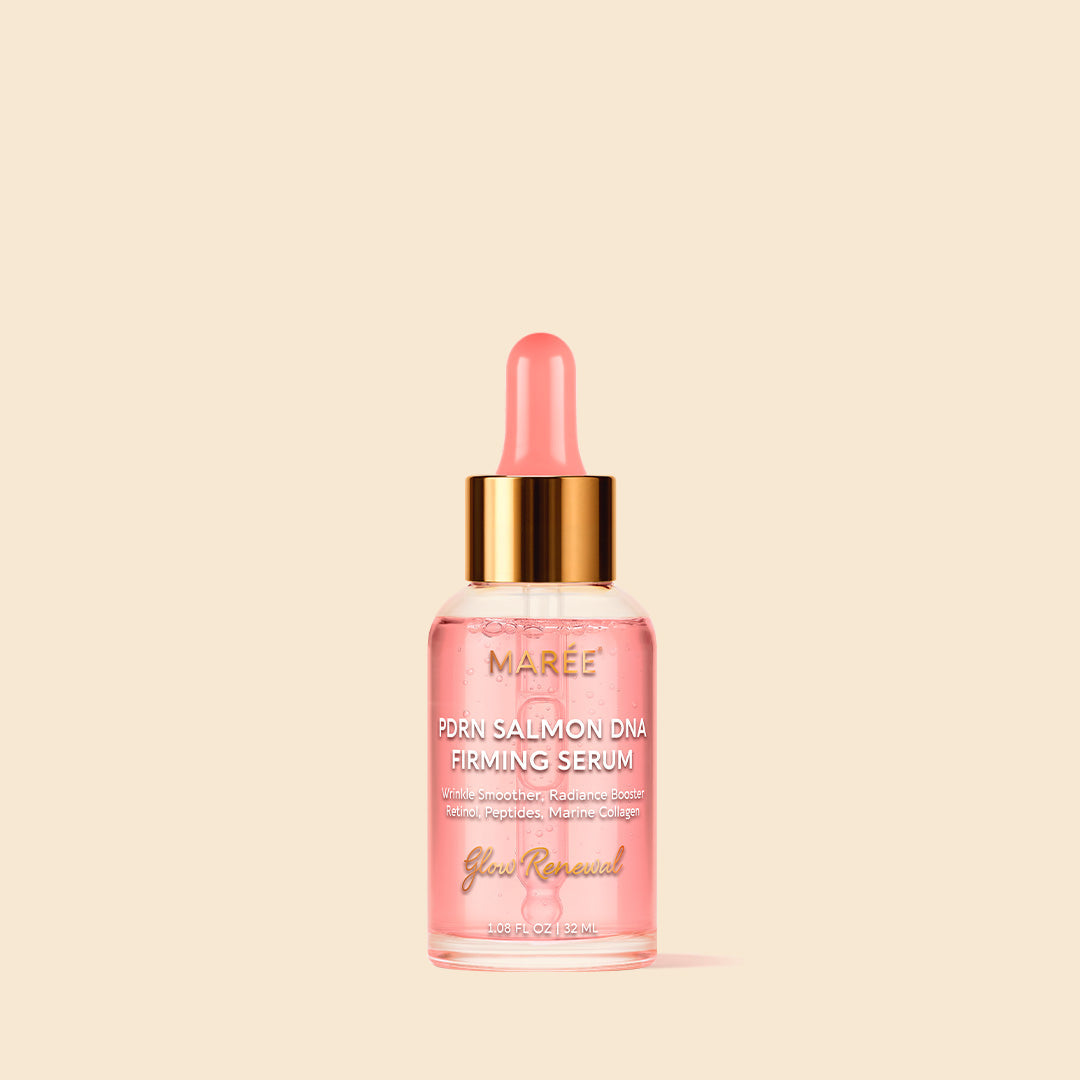 Maree Firming & Renewing PDRN Serum in a clear glass bottle with dropper for skincare application.