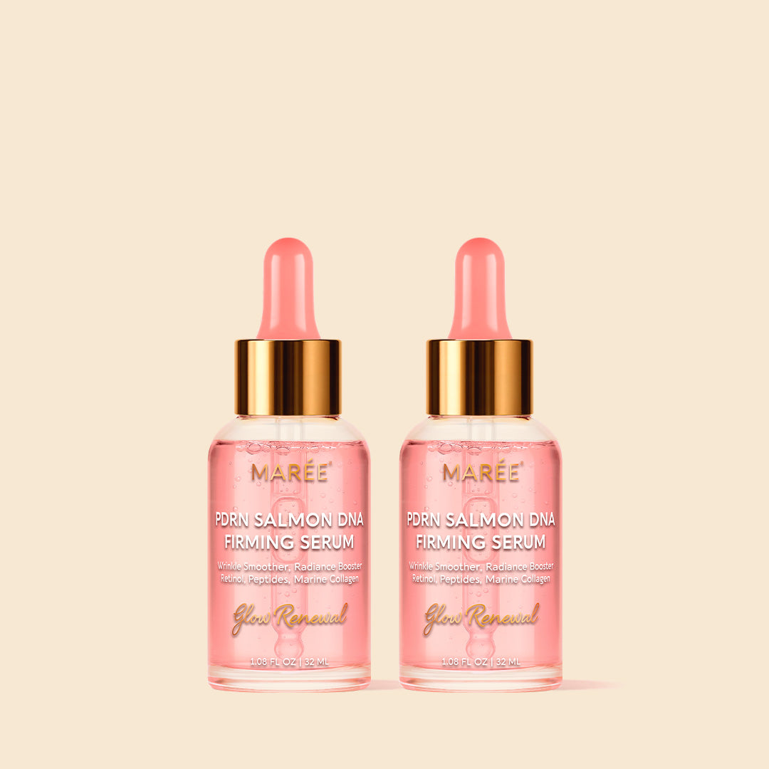 Maree Firming & Renewing PDRN Serum bottle with dropper, close-up of the skincare product on a neutral background.