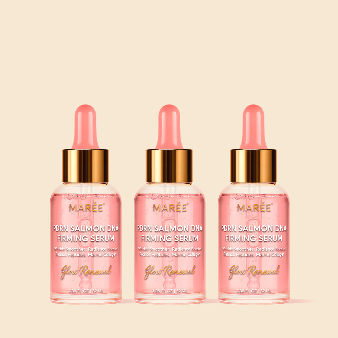 Maree Firming and Renewing PDRN Serum in a clear glass bottle with dropper for skincare application.