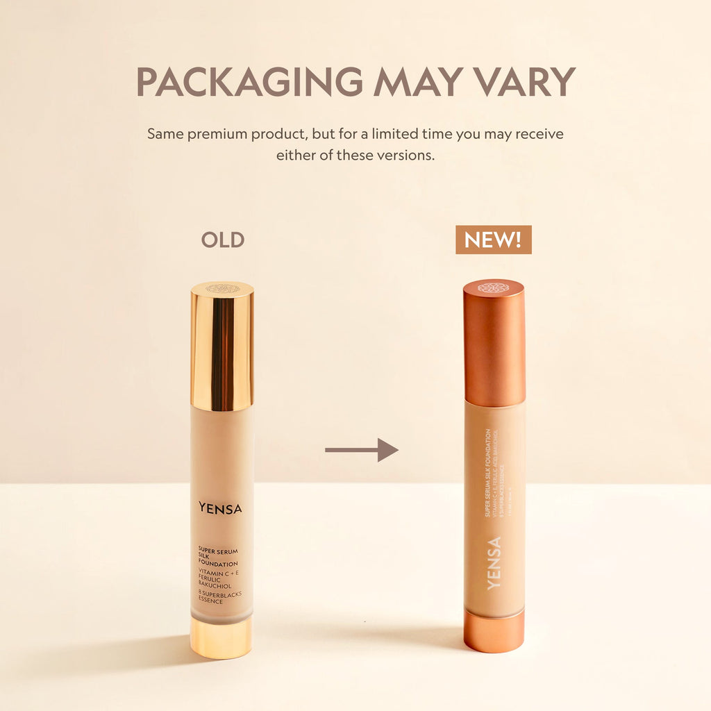 YENSA Super Serum Silk Foundation in packaging, hydrating peptide formula for a natural, radiant skin glow.