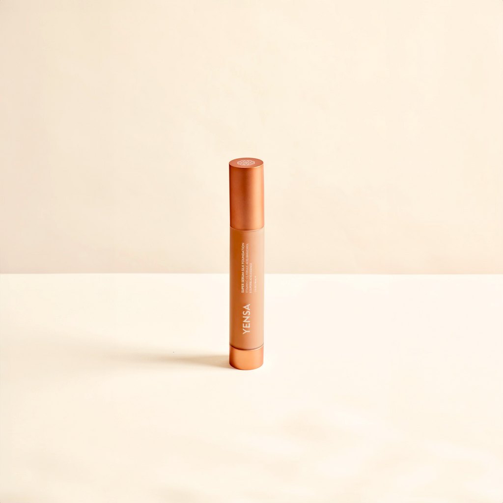 YENSA Super Serum Silk Foundation in Tan, a hydrating peptide foundation for natural glow and radiant skin.