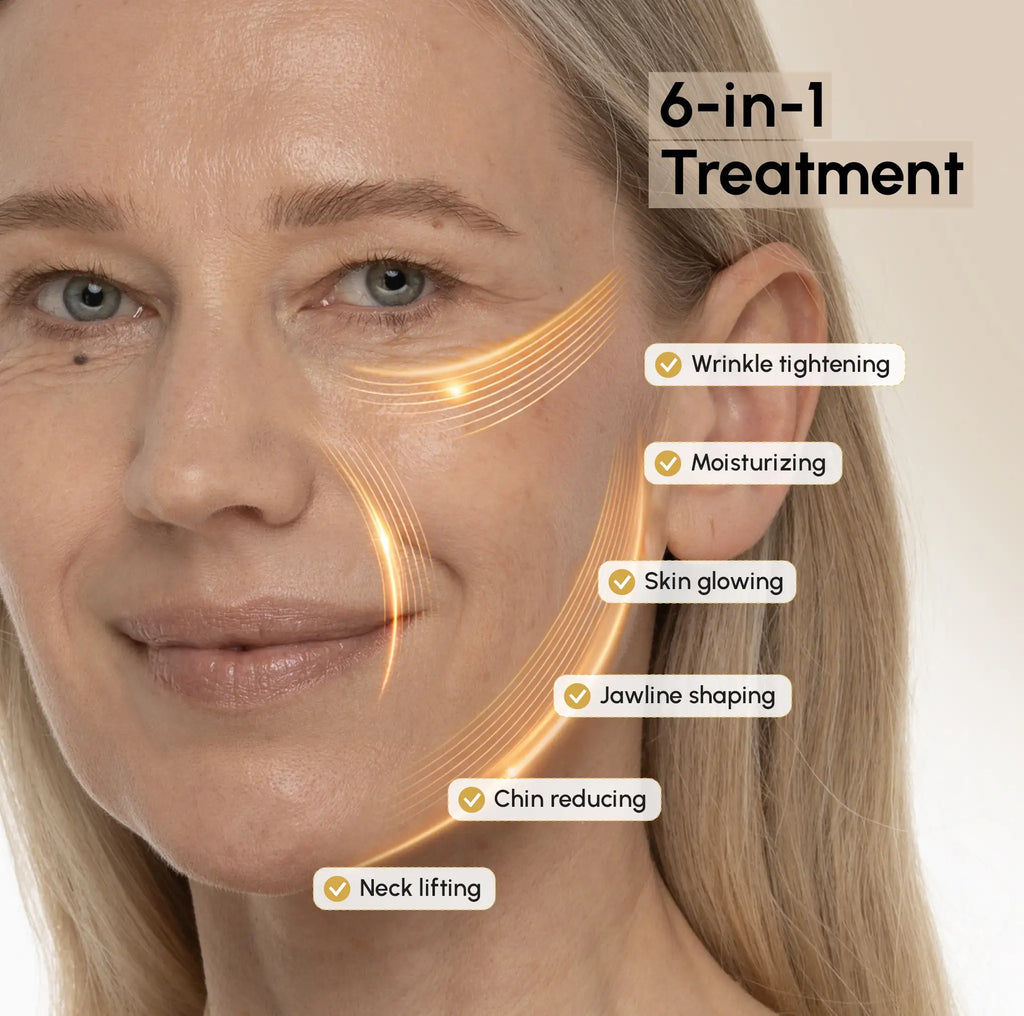 Set of 20 Maree 24K Gold V-Line Lifting Masks in individual sachets, designed for facial contouring and skin tightening.